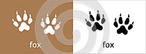 Fox paw print trail icon. Cat or dog foot print track icons vector set. Black and white. Isolated vector illustration. Paw