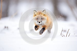 fox pouncing in powdery snow