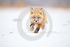 fox pouncing in powdery snow