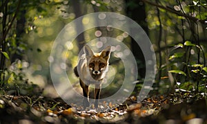 Fox prowling through the forest