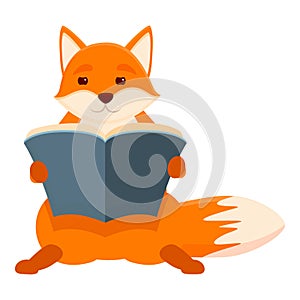 Fox read book icon, cartoon style