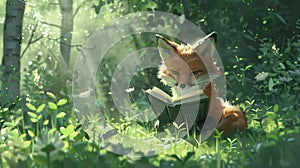 Fox Reading in a Forest Clearing