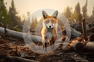 fox in a ruined forest environment