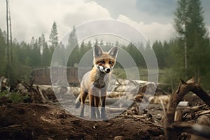 fox in a ruined forest environment