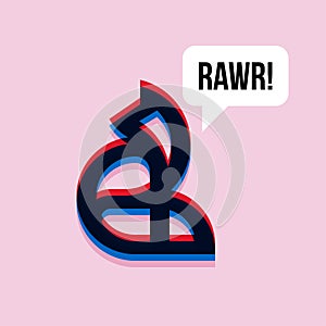 Fox saying rawr. 3d effect character with speech bubble
