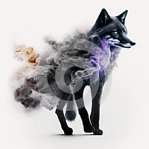 Fox with smoke, particles - close up - AI generated