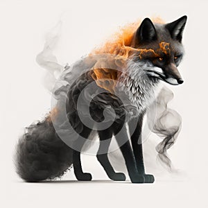 Fox with smoke, particles - close up - AI generated