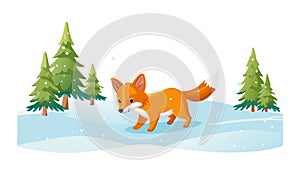 Fox in Snowy Winter Forest, Arctic Wildlife Scene, vector design Generative AI