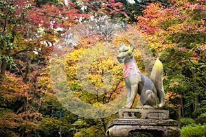 Fox statue at fall, Kyoto photo