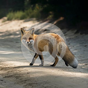 A fox walking in forest and looking some thing