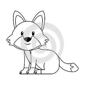 Fox wildlife cute animal cartoon in black and white