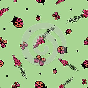 Foxgloves and insects seamless vector pattern