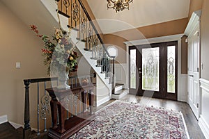 Foyer with leaded glass doors