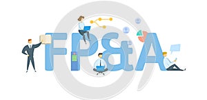 FP and A, Financial Planning and Analysis. Concept with keyword, people and icons. Flat vector illustration. Isolated on