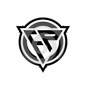 FP logo with triangle shape and circle with outline rounded design template