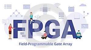 Fpga field programmable gate array concept with modern big text or word and people with icon related modern flat style photo