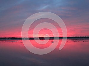FPink Sky Winter Sunset over Grosse Isle Michigan photo