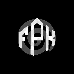 FPK letter logo design with polygon shape. FPK polygon and cube shape logo design. FPK hexagon vector logo template white and