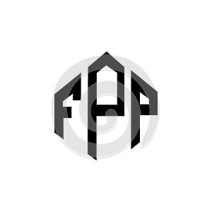 FPP letter logo design with polygon shape. FPP polygon and cube shape logo design. FPP hexagon vector logo template white and