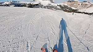 FPV POV of alpine skiing in Dolomites, Italy