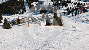 FPV POV of alpine skiing in Dolomites, Italy