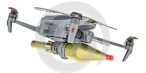 FPV, Racing Drone. Configured to deliver anti-armor shaped charges. 3D rendering