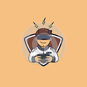 Fpv racing Drone pilot hobby logo mascot cartoon icon character