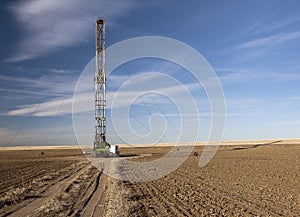 Fracking rig in a Colorado farm field photo