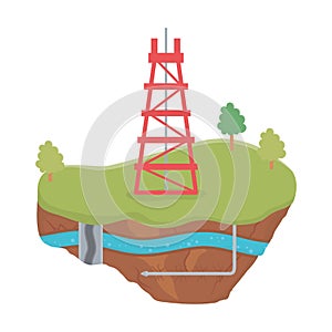 Fracking tower pipe gas soil layer water underground