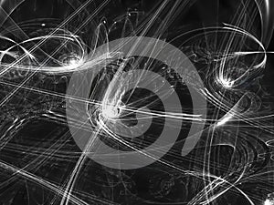 Fractal abstract, digital effect dynamic advertisement fantastic artwork background, creative design, chaos black and white