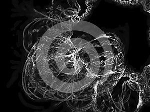 Fractal abstract, digital stream effect advertisement fantastic artwork background, creative design, chaos black and white