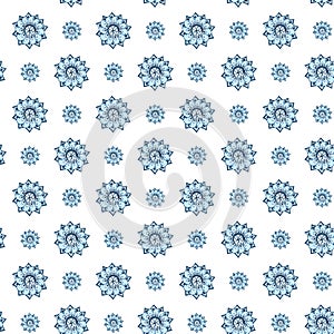 Fractal blue flowers. An elegant bright illustration with flowers. Pattern for design of fabric, wallpapers. On white background