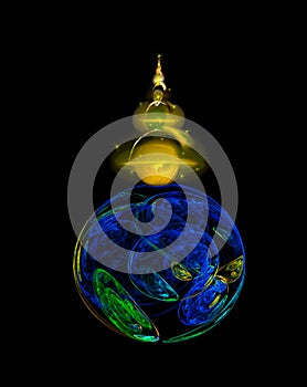 Fractal of a Christmas tree on the globe. Stylized illustration of Christmas walking on Earth. Bodypositive Christmas tree