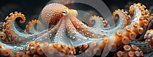 Fractal emissary of the depths: an ethereal octopus emerges from a kaleidoscope of fractal patterns. photo