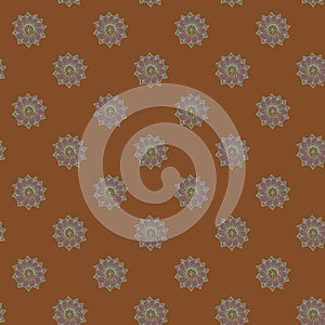 Fractal flowers. An elegant bright illustration with flowers. Pattern for design of fabric, wallpapers. On brown background