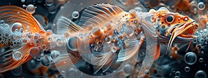 Fractal frenzy of the vicious fish: a ferocious creature emerges from a chaotic maelstrom of fractal patterns. photo