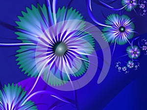 Fractal image as a background for graphic design. Original fractal flower. Blue pictures.