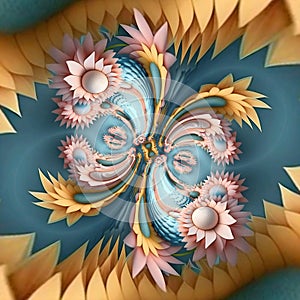 A fractal image of a butterfly with a blue background.