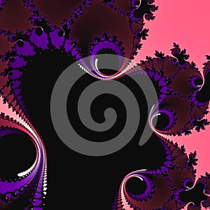 Fractal image with a spiral design in purple blue and red