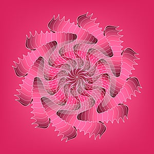 Fractal line spiral with red background.