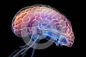 fractal motley light brain grafic, cognitive skills, brain neurons nerve synapses, learning habit, mindset knowledge accumulation