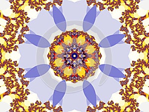 Fractal pattern of various shapes in brown, yellow and blue.