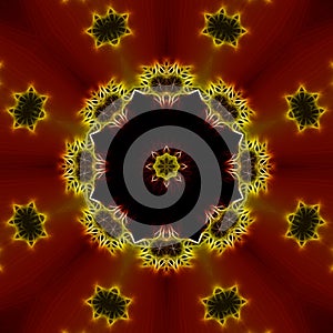 Fractal Red Black and Yellow Kaleidoscope