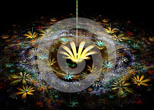 Fractal Spiritual Lotus Lake - Fractal Art - 3D image