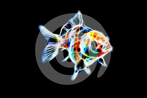 Fractal Tricolor goldfish isolated on black