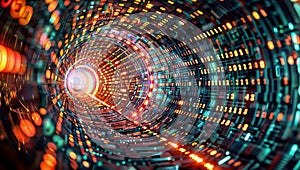 Fractal Tunnel: Binary Code & Data Visualization, generative ai