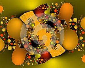 Fractal, yellow red elegant sparkling flowery abstract geometries, vivid texture