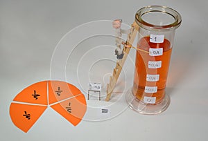 Fraction demonstration setup featuring fifth parts being converted to decimal