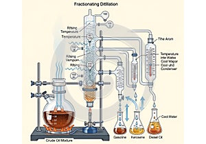 Of a fractionating distillation setup for separating crude oil into
