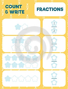 Fractions worksheet, math practice print page.